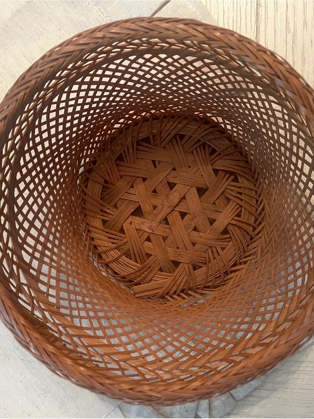 Vintage Japandi style, Handwoven small  brown wicker storage basket